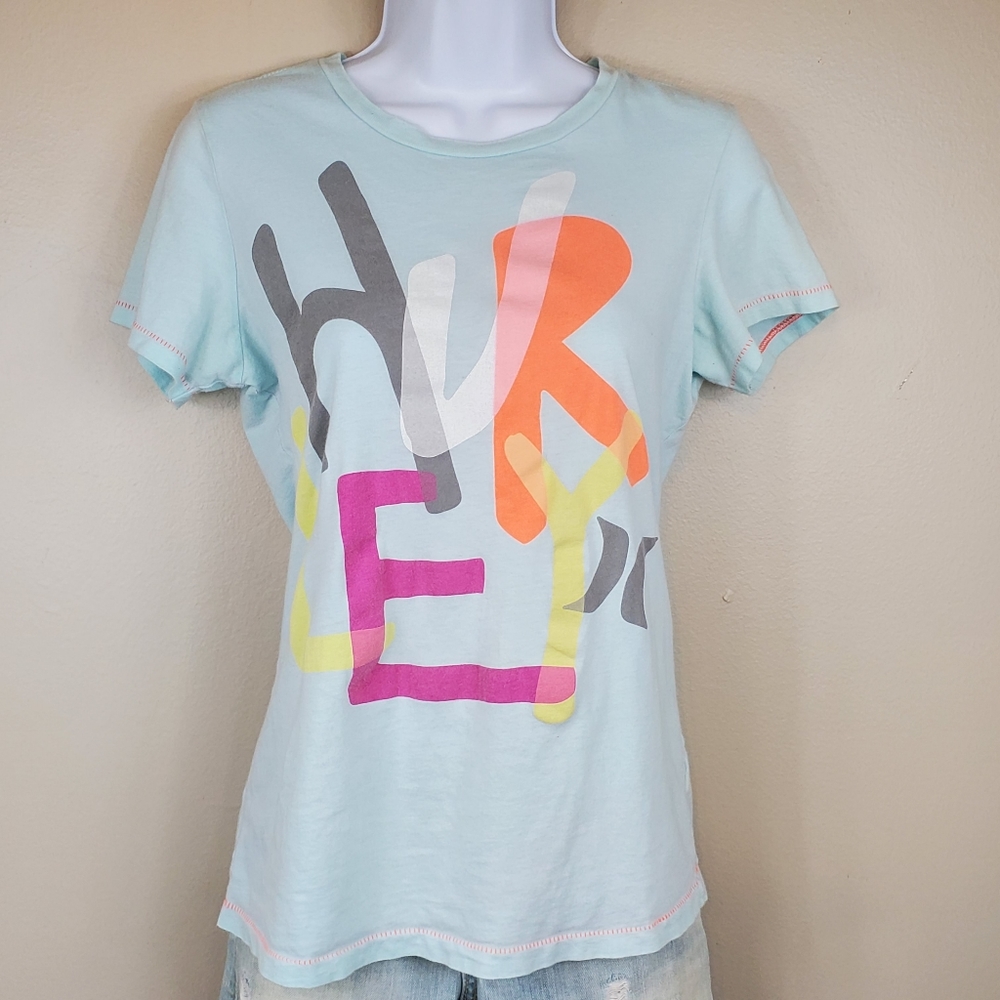 Hurley Juniors Light Blue Cap Sleeve Graphic Logo T-Shirt